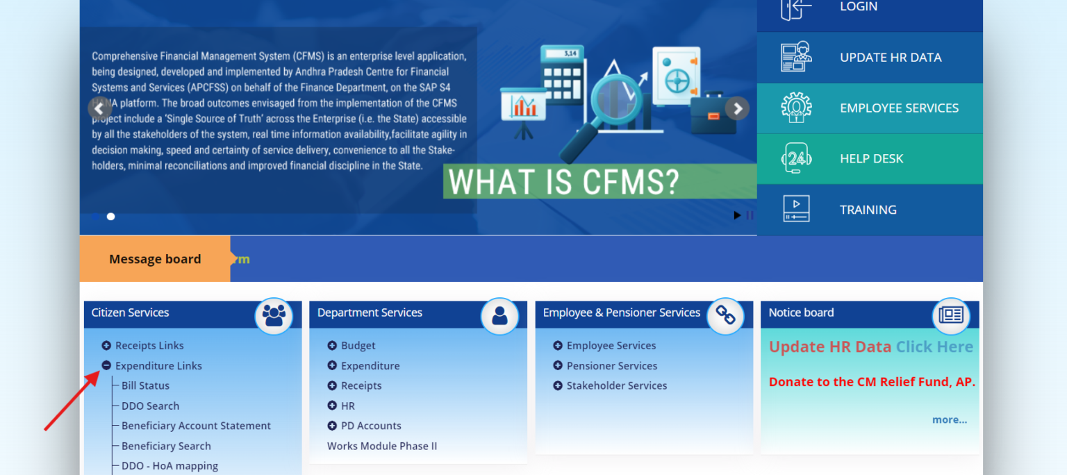 AP CFMS Bill Status online at cfms.ap.gov.in by Beneficiary ID and Bill